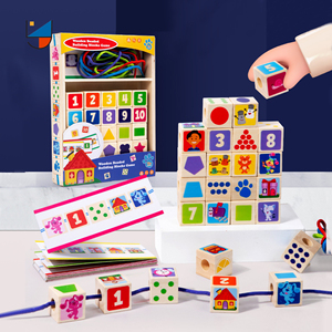 Niños de madera forma Digital Flashcard Blockds cuerda juego Montessori <span class=keywords><strong>DIY</strong></span> Cuentas grandes cuerda juguete de bloques de construcción - Product Image 3