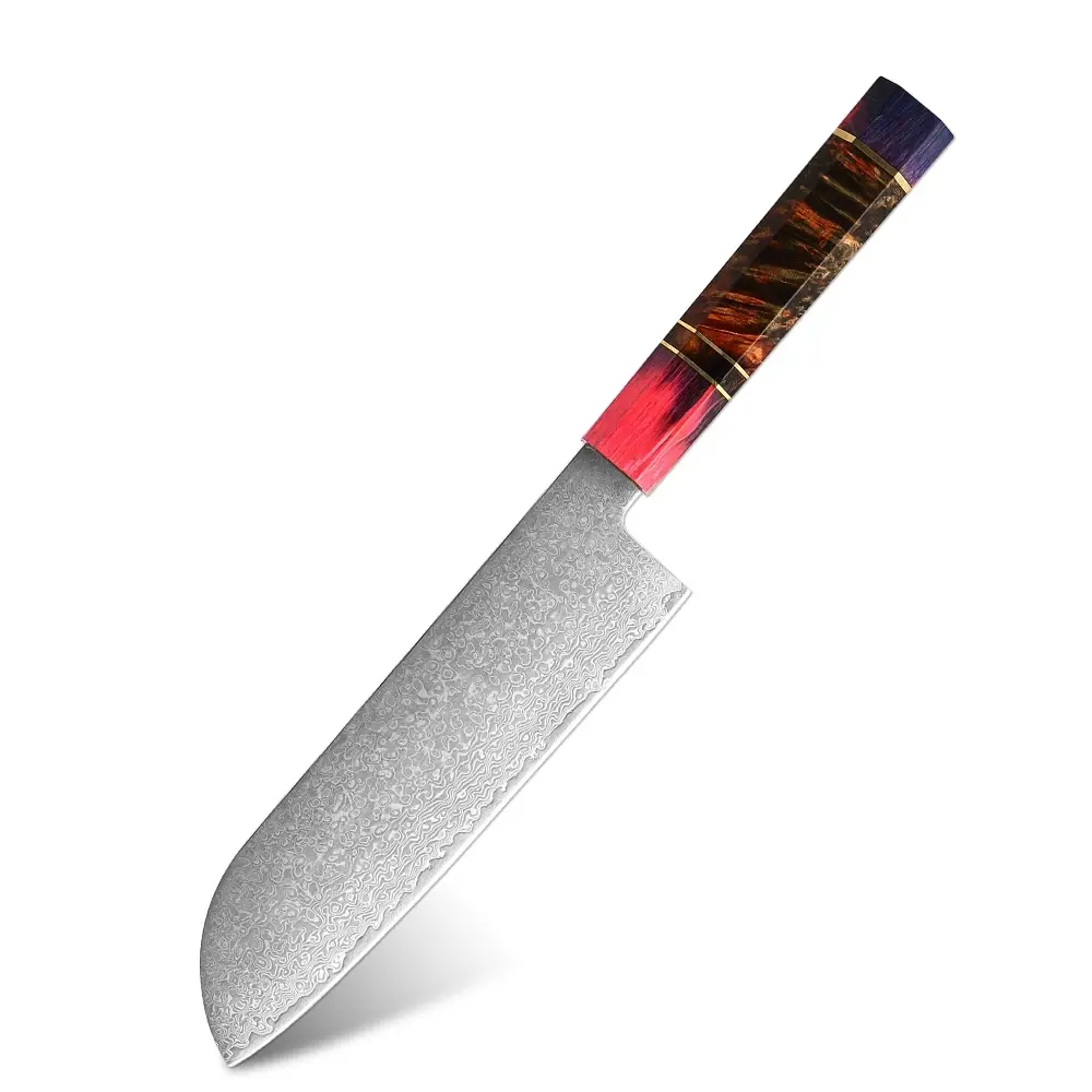 Santoku Japão Vg10 67 "polegadas, faca de cozinha em aço Damasco, ferramenta utilitária para fatiar carne, Nariki, Yushi, 7 polegadas, ponta