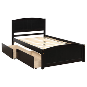 Lit plateforme double en bois massif Espresso avec 2 tiroirs, design tête et <span class=keywords><strong>pied</strong></span> de lit, lit de chambre pour enfants et adolescents - Product Image 3