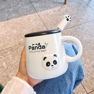 Mignon enfants fille en céramique panda tasse avec couvercle patte cuillère couple en céramique café lait tasse à boire tasses bureau 350ml