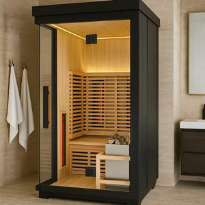 KLAFIN Moderna Sauna Elettrica Nera per 2 Persone in Legno di Hemlock con Vapore e Infrarossi, Vasche Idromassaggio e Saune per Interni ed Esterni - Product Image 1