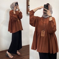 Vêtements pour femmes musulmanes, nouveau style japonais et coréen, simple, grande taille, ample, chemise à col plissé à la taille