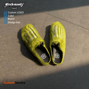 Customized unisex, luxurious leather slippers, printed embroidery, fashionable and casual non slip cork fur slippers - Product Image 3