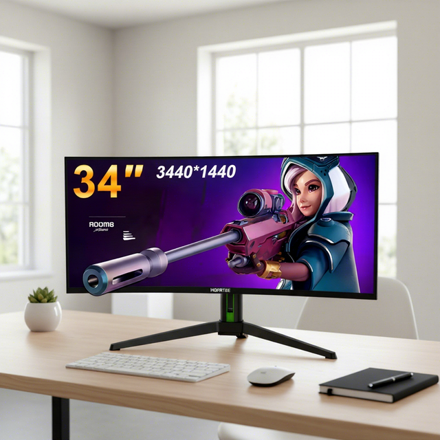 Ultra-Wide 34-Inch IPS Curved Gaming Monitor 4K 165Hz Refresh Rate High Color Gamut 3440x1440 Resolution HD Desktop Display