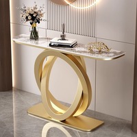 Table Console d'Entrée Dorée de Salon, Table de Couloir Moderne en Acier Inoxydable, Tables Consoles de Luxe en Marbre