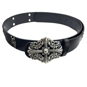 Ceinture à boucle croisée pour homme, ceinture en métal ajourée pour pantalon, ceinture rétro en cuir pour femme, ceinture unique de cow-boy - Product Image 5
