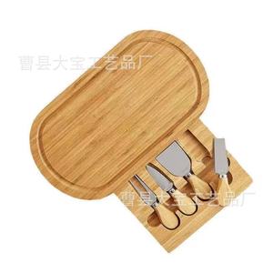 Bamboo Oval <b>Cheese</b> Board With Knives Set For Kitchen Serving Fruit Dessert Plate - Product Image 1