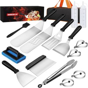 Kit d'accessoires pour plancha en acier inoxydable de qualité supérieure, 16 pièces, ensemble d'outils de cuisson antiadhésifs pour barbecue et teppanyaki - Product Image 1
