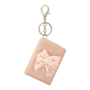 Rectangle Fabric <b>Compact</b> <b>Mirror</b> Keychain Lace Bow Pearl Covered Metal Frame Single Sided Pocket <b>Mirror</b> Custom Logo - Product Image 1