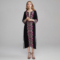 Nouvelle Robe Longue en Chiffon Brodé Style Européen et Américain, Col en V, Manches Trompette, Coupe Ample, Volants, Vintage et Élégante