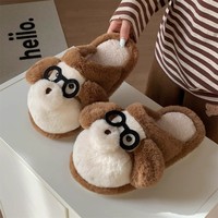 XIXITIAO Pantoufles d'hiver amusantes en forme de chien avec lunettes, en coton, unisexe, à bout fermé, en peluche, semelle EVA, pour intérieur et chambre