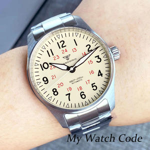 นาฬิกา Tandorio 39 มม. รุ่น <span class=keywords><strong>Pilot</strong></span> ใช้กลไก NH35 PT5000 สำหรับผู้ชาย นาฬิกาสนาม หน้าปัดสีขาวครีม สายหนัง ฝาหลังแบบขันเกลียว เข็มนาฬิกาสีดำ - Product Image 6