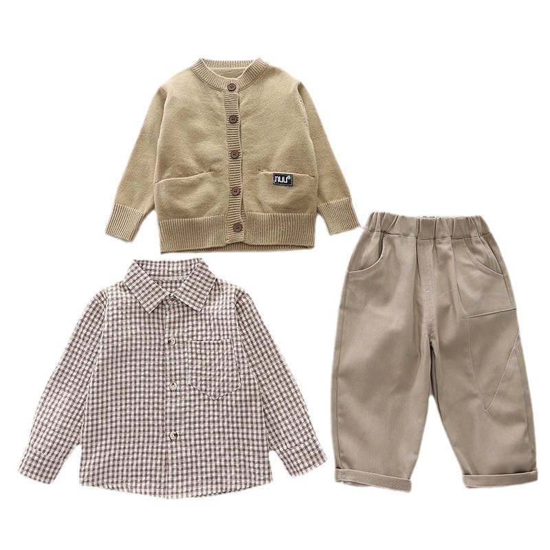 Boys' Suit Spring Clothes New Children's Calibration Long Sleeve Sweater Coat Baby Leisure Three-piece Set