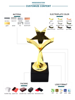 Socle en bois noir personnalisé Prix du meilleur partenaire avec étoile torsadée à cinq branches Trophée moderne en métal doré antique pour l'artisanat du métal