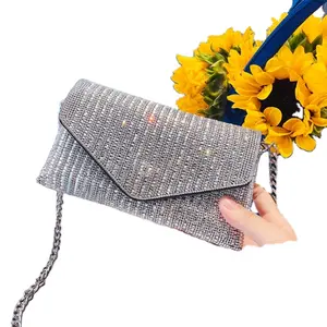 Today Shipping Rhinestone Purse Evening Bag for 6.7 inch Phone Crossbody Bag PU Leather Chain Women Shoulder Bags 2023 Wholesale