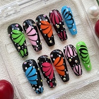 Ongles artificiels Y2K en gel UV sculpté motif floral, épais, en acrylique, faits à la main, à presser, réutilisables, 10 pièces, pour manucure glamour