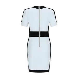 <span class=keywords><strong>Dress</strong></span> balutan pakaian wanita, Gaun kasual kain melar Midi desain lengan panjang warna hitam dan putih blok modis