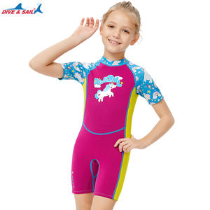 Tuta da sub per bambine e ragazze 2.5mm muta corta per bambine un pezzo posteriore con Zip da sub per bambini in Neoprene muta corta - Product Image 3