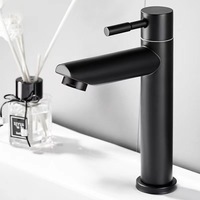Keran Wastafel Kamar Mandi Berkualitas Tinggi, Warna Hitam Matte, Terpasang di Dek, Bahan Stainless Steel, Tuas Tunggal