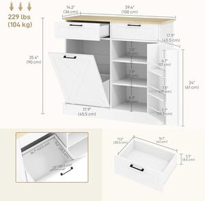 Cubo de Basura Moderno para Cocina Sunrise Blanco con 2 Cajones Ajustables, Panel de MDF, Madera Inclinable para Lavandería o <span class=keywords><strong>Despensa</strong></span> - Product Image 3