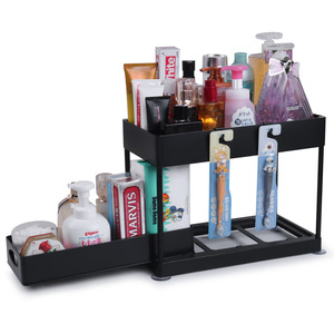 Organisateur de tiroir coulissant à 2 niveaux en ABS et métal pour meuble sous-évier, facile à nettoyer, noir, pour salle de bain et cuisine - Product Image 5