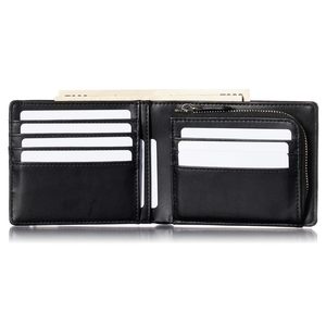 Genuine Leather Carbon Fiber Texture Short Zipper <b>Wallet</b> With Coin Compartment <b>Men's</b> Compact Bi-Fold <b>Wallet</b> Multiple Card Slots - Product Image 2