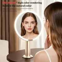 Miroir de maquillage pour coiffeuse, miroir LED rond doré de 9,6 pouces pour chambre d'hôtel, chambre à coucher, salon, maquilleur