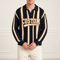 Pull en tricot rayé personnalisé pour homme, col en V vintage, style preppy, logo personnalisé, fabricant OEM ODM, pull en gros pour homme