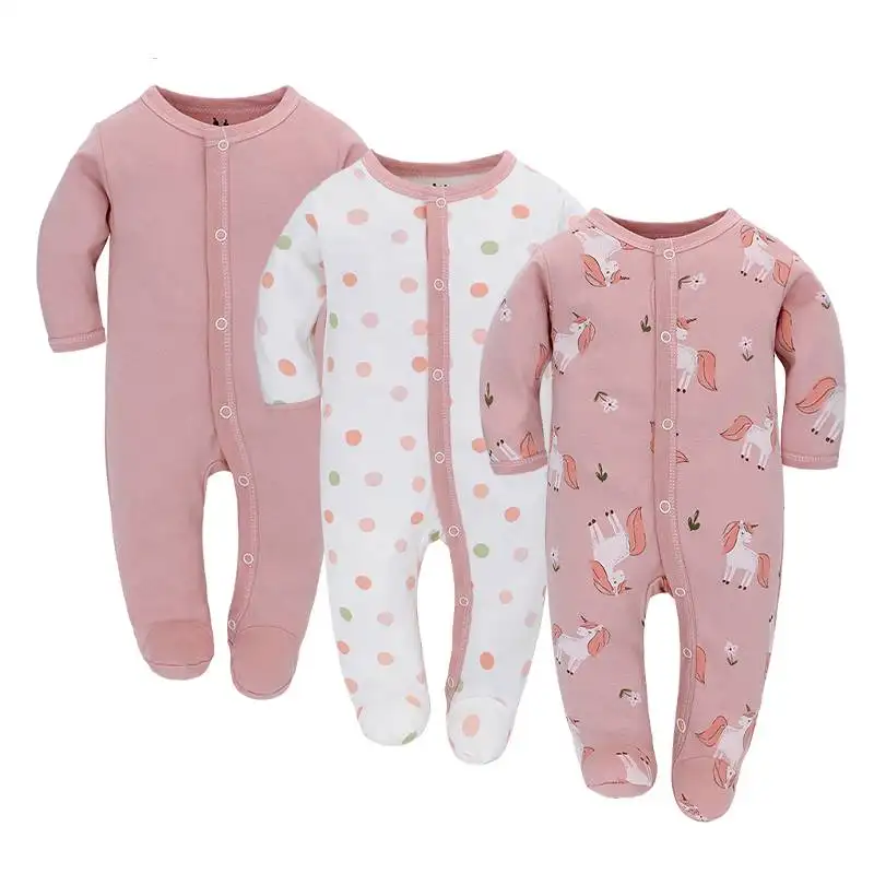 Groothandel Baby Kleding 100% Katoenen Footie Gebreide Baby Rompertjes Set Baby Kleding Voor Pasgeboren Jongens En Meisjes Bedrukt Unisex Bodysuit