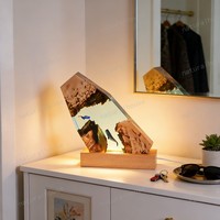 Lampe de table décorative 3D en résine époxy faite à la main, paysage de grotte sous-marine, scène de plongée, base en bois USB, lumière nocturne