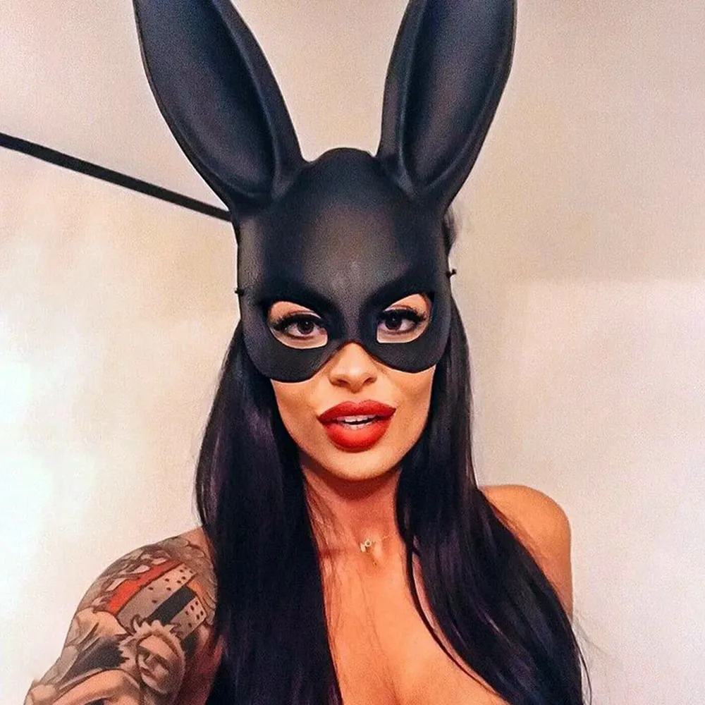 2023 nouveau masque Animal oreilles de lapin demi masque goujon Punk Sexy jouet Cosplay Costume correspondant Halloween Bar discothèque habiller jeu