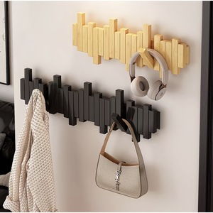 Solid wood piano key coat rack, wall-mounted coat <b>hook</b>, bedroom entryway, behind door storage, no-drill coat rack - Product Image 2