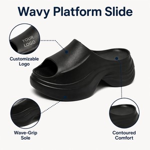 <span class=keywords><strong>Mules</strong></span> compensées tendance en EVA noir à semelle ondulée, confortables pour <span class=keywords><strong>femme</strong></span> au quotidien - Product Image 3