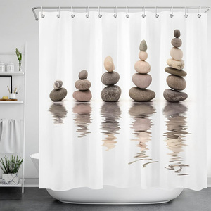 Rideaux <span class=keywords><strong>de</strong></span> <span class=keywords><strong>douche</strong></span> <span class=keywords><strong>zen</strong></span> pour salle <span class=keywords><strong>de</strong></span> bain, thème japonais <span class=keywords><strong>de</strong></span> méditation, paysage <span class=keywords><strong>de</strong></span> reflets d'eau, plantes sauvages, pierre grise, fleur blanche - Product Image 5