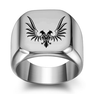 Anillo de Acero Inoxidable para Hombre, 18MM, Cuadrado, con Doble Cabeza de Águila Grabada con Láser, Color Negro Metálico, Joyería de Moda, Regalo - Product Image 3