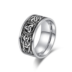 <b>Celtic</b> Eternal Triangle Knot Titanium Steel <b>Ring</b> For Men Steel Black Gift Jewelry - Product Image 1