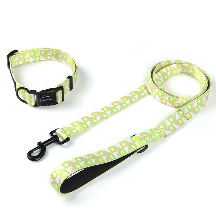 Manufacturer Custom Logo Polyester Dog Collar And Leash Set Luxury Pet Collars Leashes Custom Pet Dog Leashes