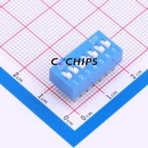 2.54-7P CJPB-L DIP Switch Through hole Component (THT) Switch Flat Toggle, Raised Type Single Pole Single Throw 7 PC Pin - Product Image 1