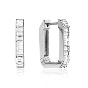 Geometric Quadrilateral Hoop Earrings Stainless Steel Zircon Channel Setting Party Jewelry - Product Image 5