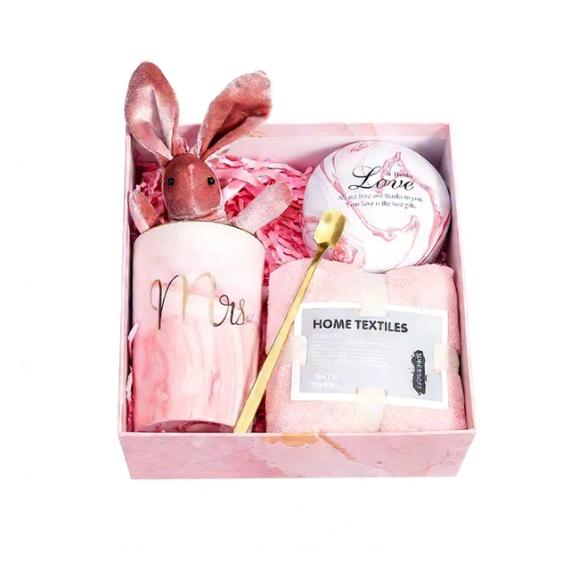 Custom Pink Themed Self Care Gift Set with Mug Towel for Bridal and Corporate Gifts with logo