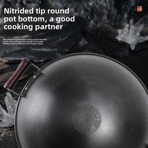 Wok Zhangqiu personnalisé, binaural, de style <span class=keywords><strong>ancien</strong></span>, en acier inoxydable forgé, avec fond multicouche composite, non revêtu, universel, antiadhésif, en bois - Product Image 3