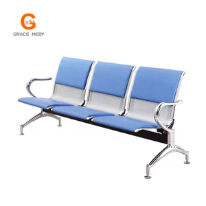 Chaise d'attente d'hôpital moderne en acier inoxydable à trois places pliable multifonction avec rangée de repose-poignets pour perfusion et accoudoir central - Product Image 2