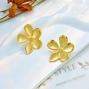 Flower <b>Stud</b> Earrings Gold <b>Titanium</b> Steel Jewelry Gift For Women Elegant Simple Design - Product Image 2