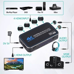 Commutateur <span class=keywords><strong>HDMI</strong></span> Justlink <span class=keywords><strong>4K</strong></span> 60Hz 4 entrées 1 sortie HDR avec extracteur audio SPDIF optique 3,5 mm ARC télécommande IR pour TV moniteur projecteur - Product Image 5