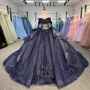 Robe de Quinceañera Jancember, modèle Dy5799, bleu marine, en dentelle mexicaine et perles, style princesse, pour 15 ans, Sweet 16, robe de bal - Product Image 6