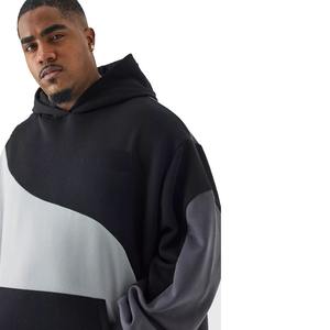 Sudaderas con capucha de panel de contraste para hombre de talla grande 500 GSM Fleece Oversized Casual Streetwear sudaderas con capucha para hombre en venta al por mayor - Product Image 3