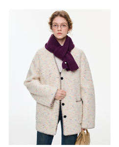 VEGA CHANG Nuovo <span class=keywords><strong>Cappotto</strong></span> Invernale da Donna in Misto Lana Spessa con Ricamo a Conchiglia e Dettagli con Bottoni Neri - Product Image 1