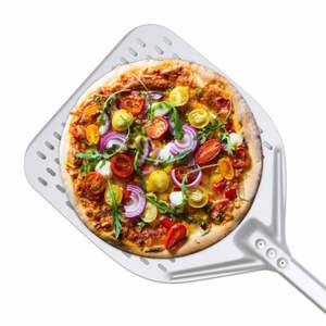 Pala para Pizza Económica, Paleta <span class=keywords><strong>de</strong></span> Madera, Espátula <span class=keywords><strong>de</strong></span> Silicona, Cepillo <span class=keywords><strong>de</strong></span> Mango Largo y Cortador <span class=keywords><strong>de</strong></span> Metal con Perforaciones Redondas - Product Image 5