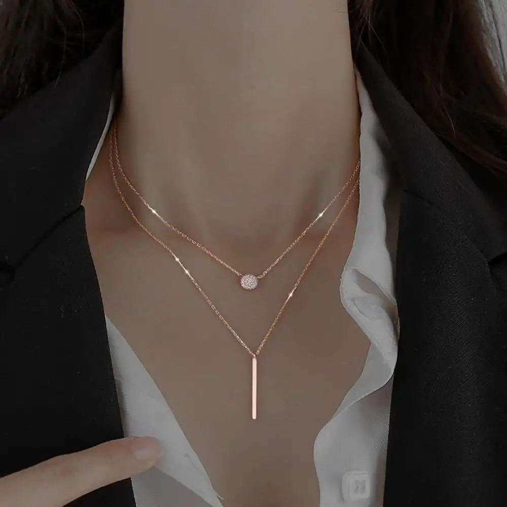 Collar con colgante de corazón en capas para mujer, Gargantilla de oro de 18k hecha a mano, larga, con capas de barra de flecha chapada en oro