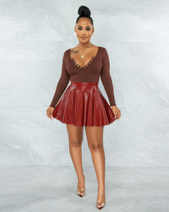 2024 nouveauté S-3XL Sexy mode couleur unie <span class=keywords><strong>en</strong></span> <span class=keywords><strong>cuir</strong></span> PU balançoire femmes demi <span class=keywords><strong>jupe</strong></span> Mini <span class=keywords><strong>jupe</strong></span> grande taille vêtements femmes - Product Image 5